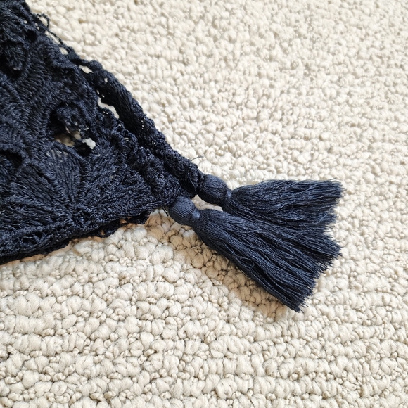 Lacey Floral Crochet Bikini Swimsuit Cover Up Dress Top with Tassels Size Medium - Picture 8 of 12